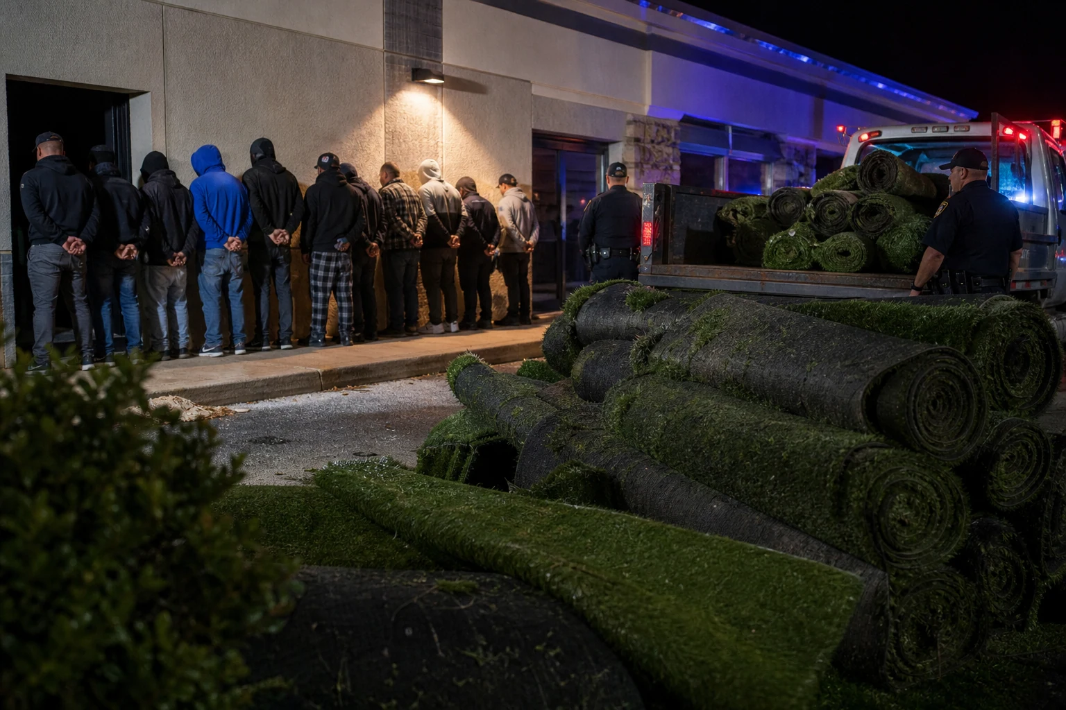 Eighteen People, Artificial Grass, and a Theft Charge Apiece